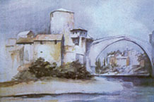 Rudolf Haupt: Stari most, akvarel [Povec'aj]