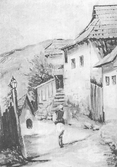 Jusuf Hadžić: Stari Konjic, kombinovana tehnika, 1939.