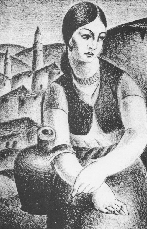 Rizah Shtetic': Zhena s testijom, litografija, 1932. [Natrag]